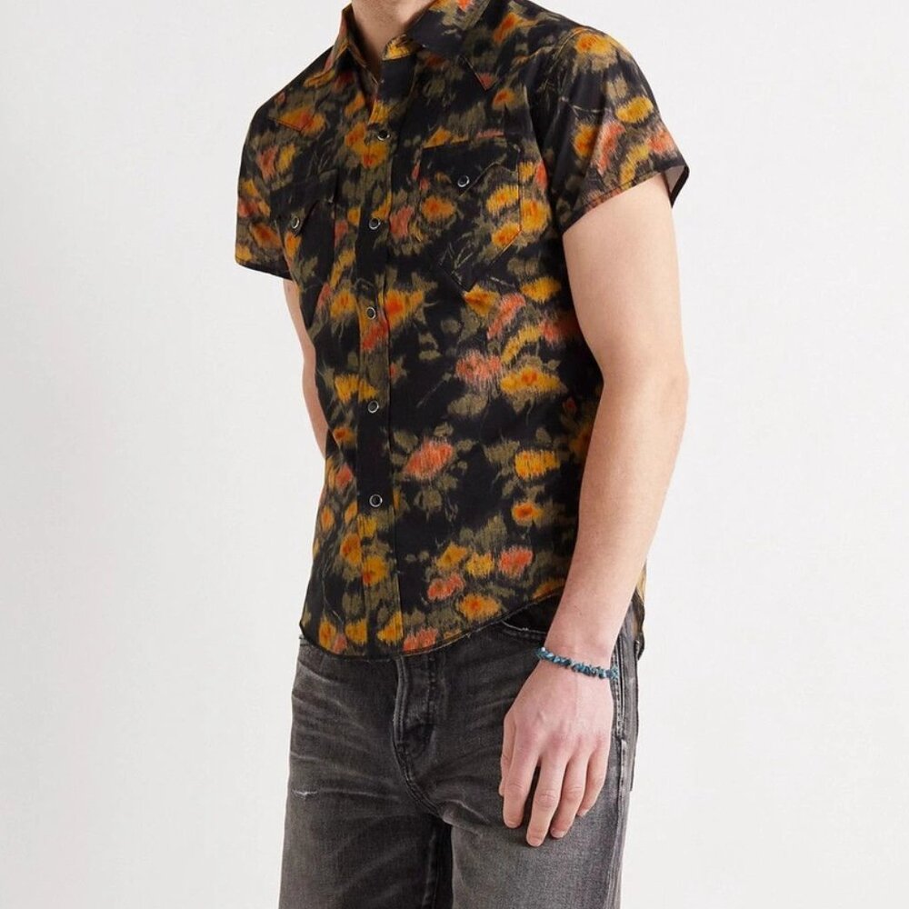 Saint Laurent SS21 Black Ikat Cotton Western Shirt